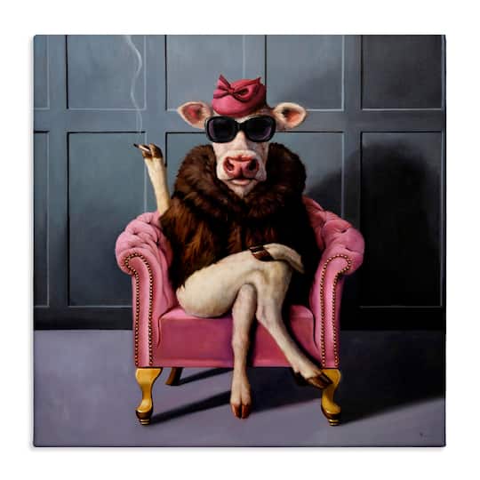 Stupell Industries Trendy Pink Glam Cow Canvas Wall Art